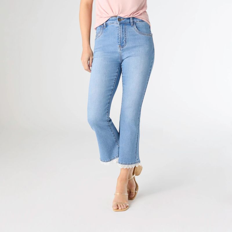 Everstretch Flare Capri Light Denim Lace Trim Jean