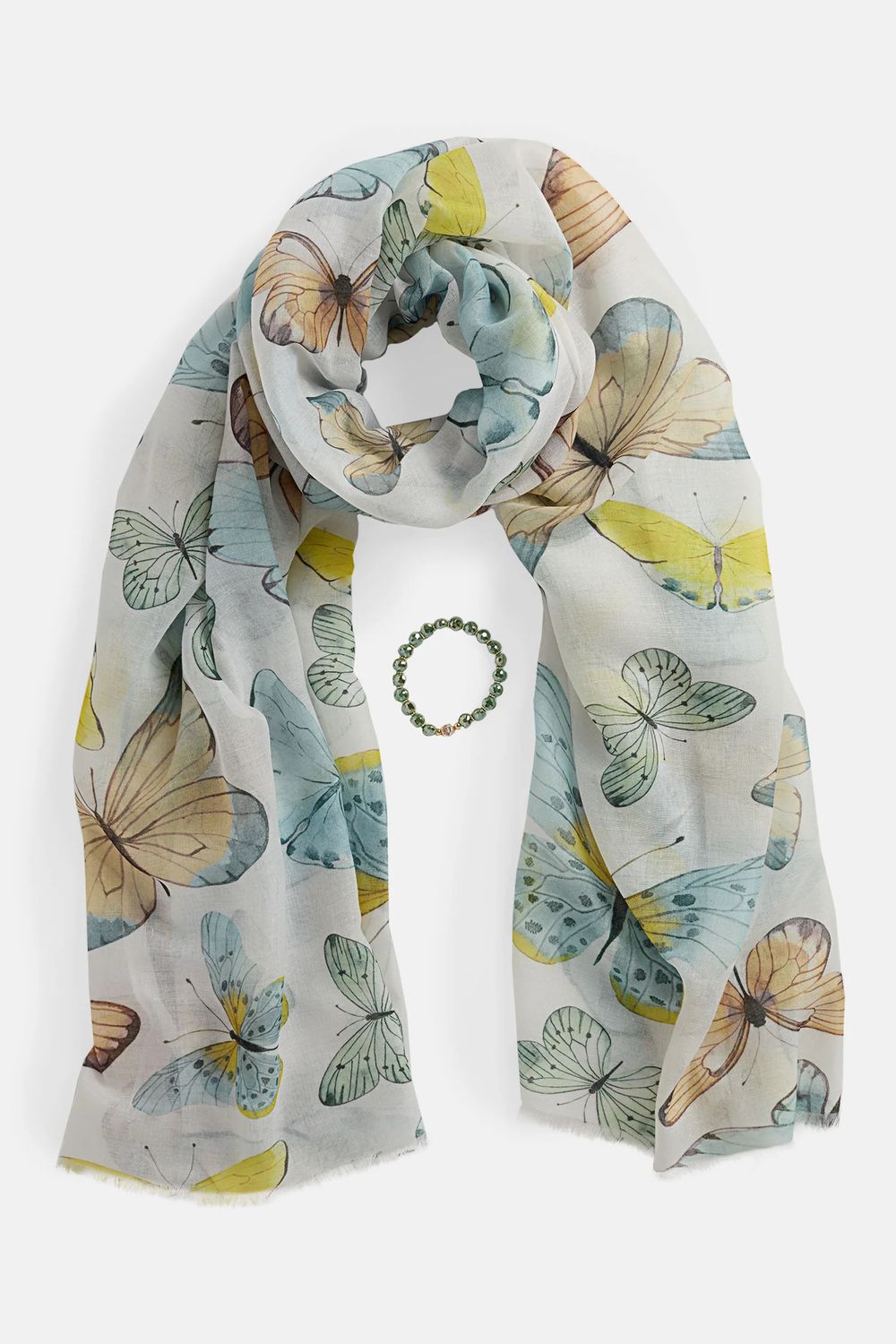 Butterfly Scarf &amp; Bracelet Set Blue Green