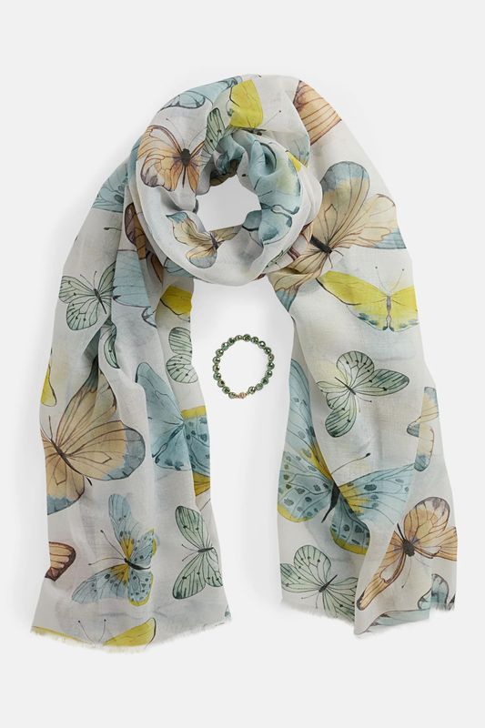 Butterfly Scarf &amp; Bracelet Set Blue Green