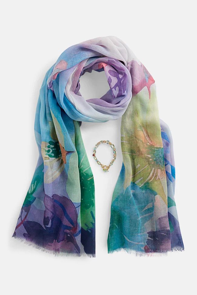 Springtime Scarf &amp; Bracelet Set Purple Flowers