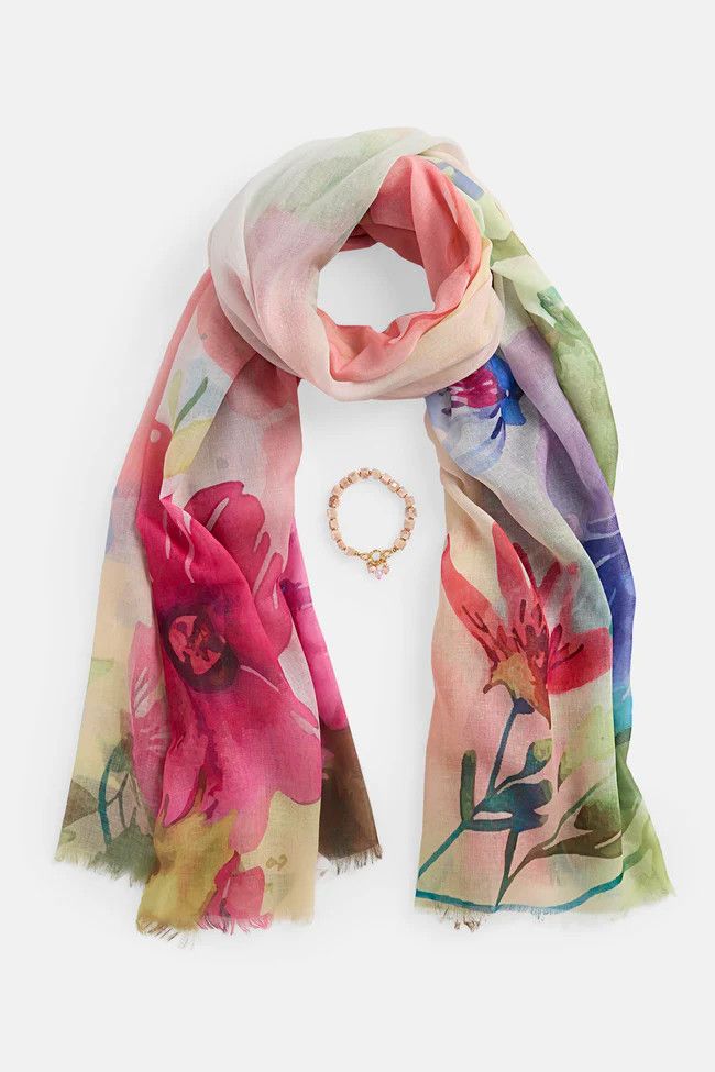 Springtime Scarf &amp; Bracelet Set Pink Flowers