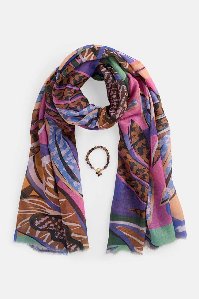 Springtime Scarf &amp; Bracelet Set Tropical Multi