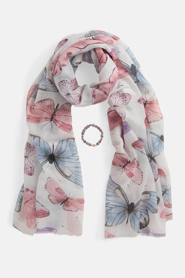 Butterfly Scarf &amp; Bracelet Set Purple Blue