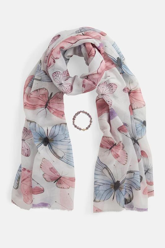 Butterfly Scarf &amp; Bracelet Set Purple Blue