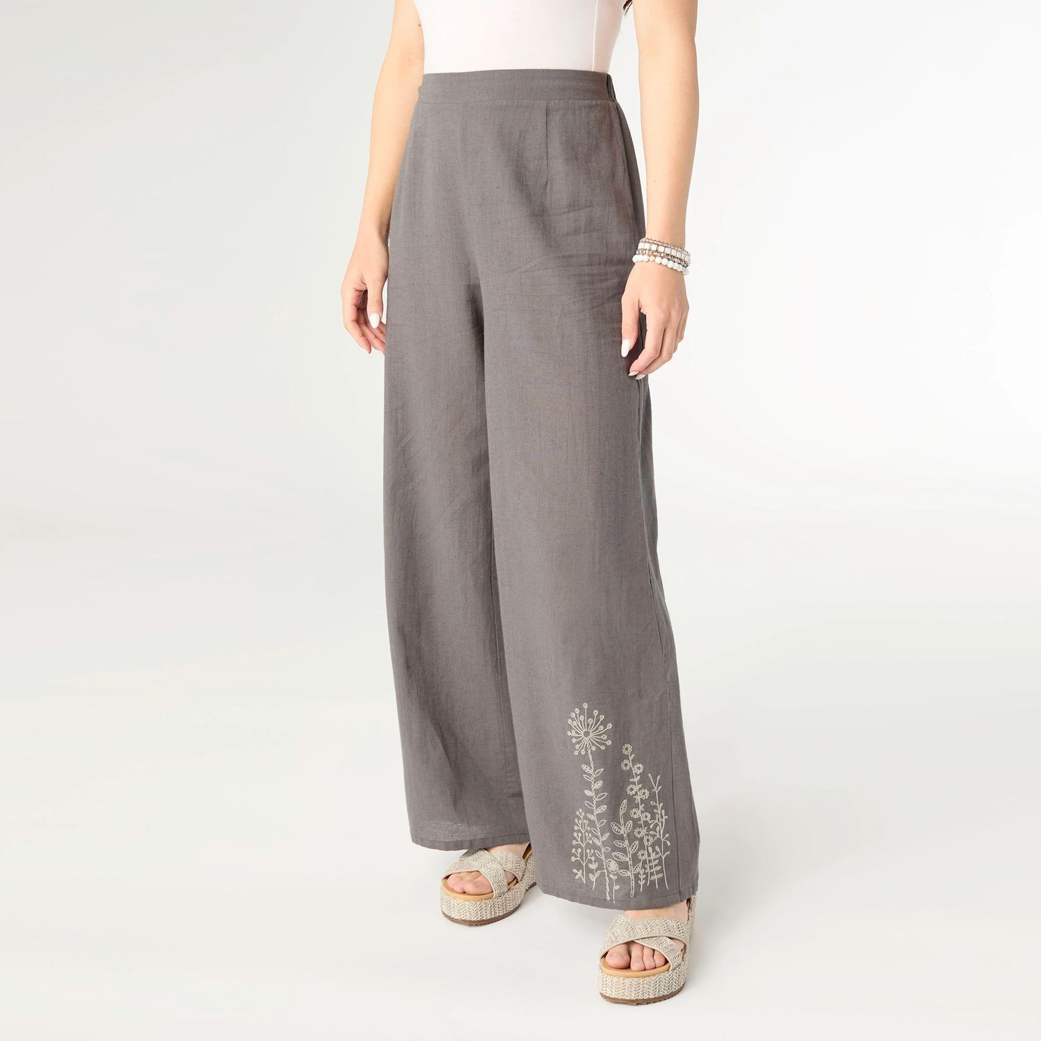 Ava Pant with Floral Embroidery Carbon Grey
