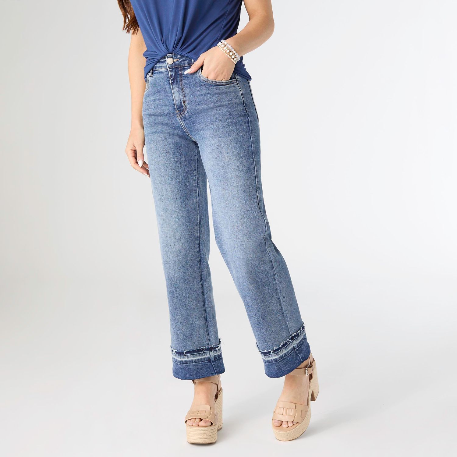 EverStretch Wide Leg Ankle with Raw Contrast Bottom Jean