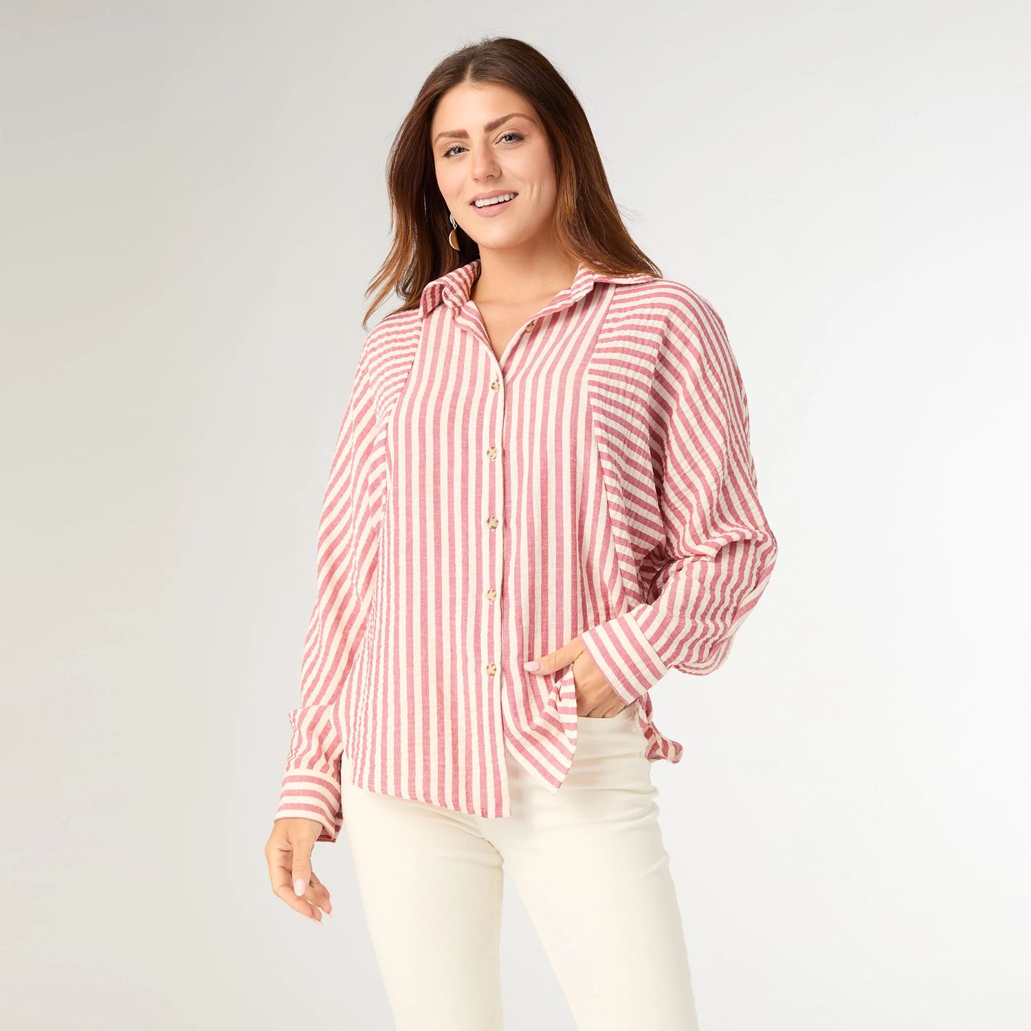 Kathy Relaxed Fit Button Front Striped Top