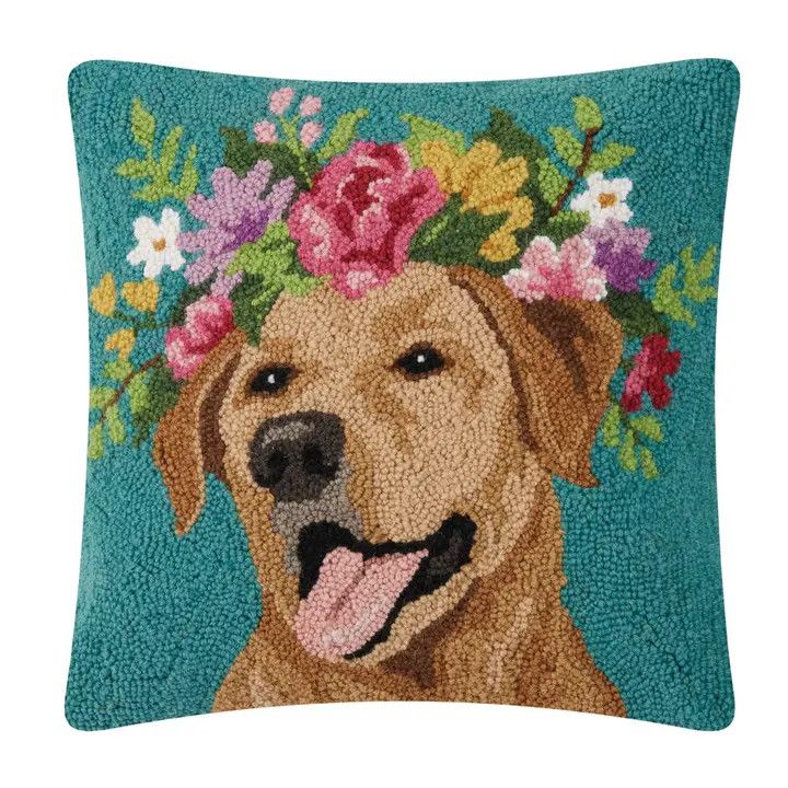 Floral Yellow Lab Pillow