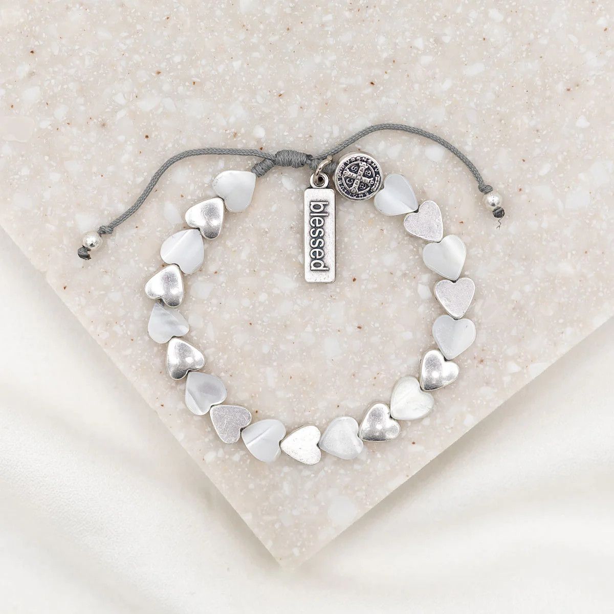 Sisters of the Heart Silver/White MOP Heart Bracelet