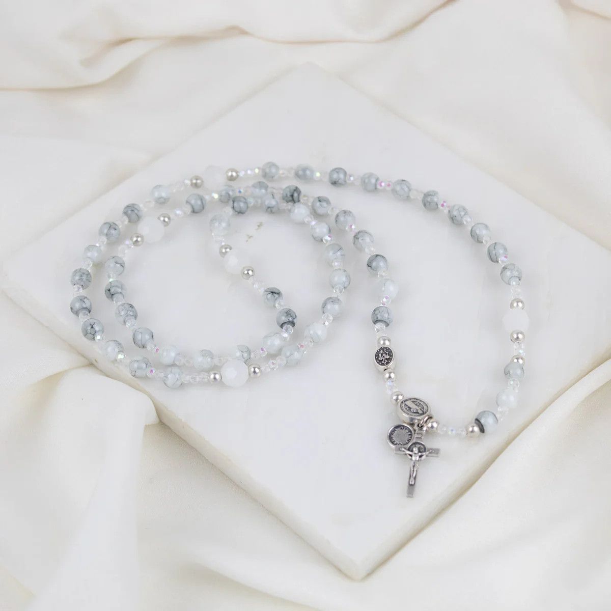 Rosary Wrap Bracelet Grey/Crystal/Pearl