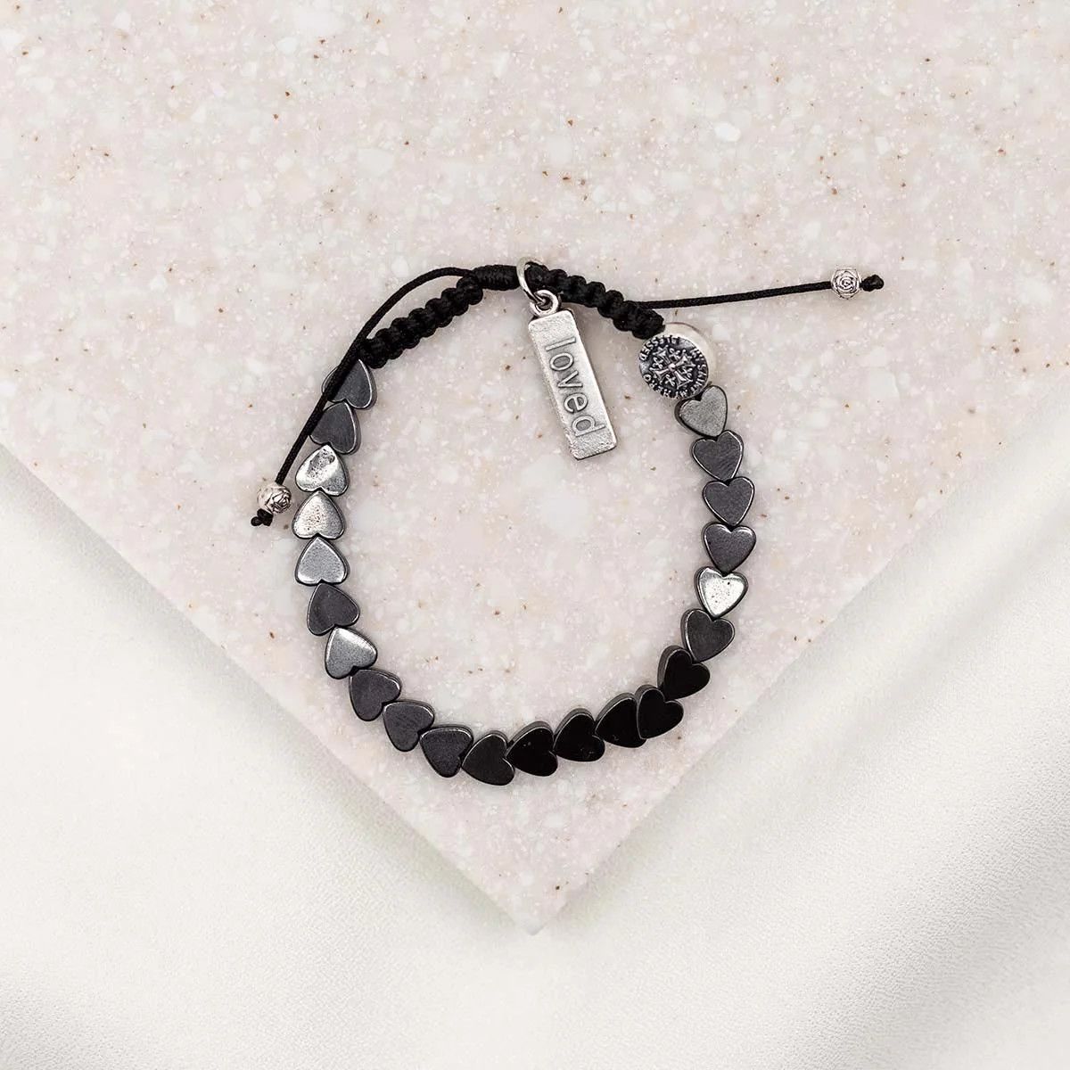 Belonging Heart Upon Heart Bracelet Black Hematite