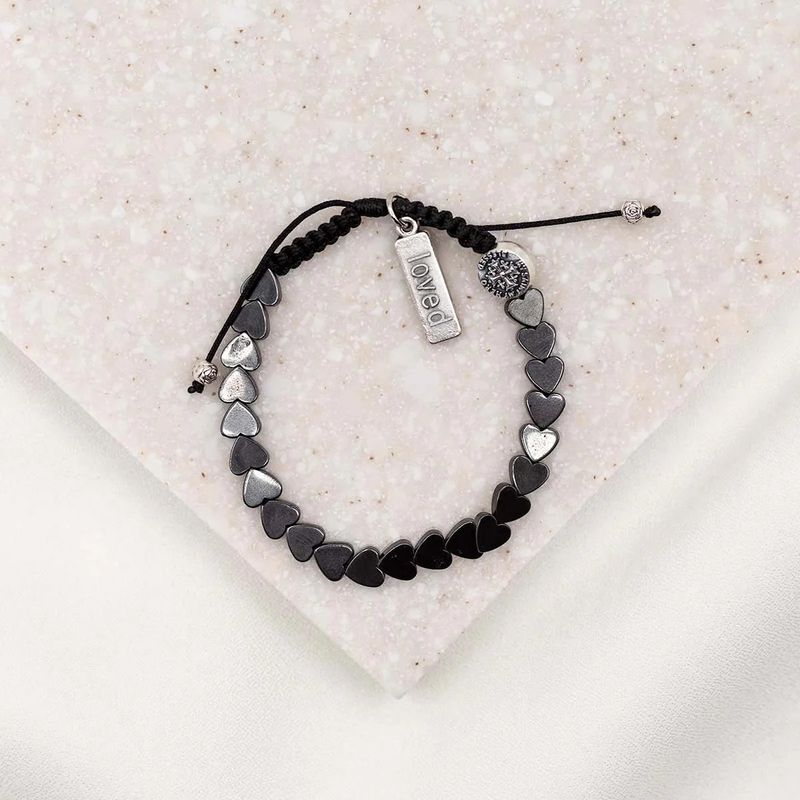 Belonging Heart Upon Heart Bracelet Black Hematite