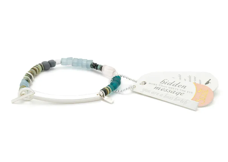 Hidden Message bracelet - Boss B_tch/Rose Quartz/Silver