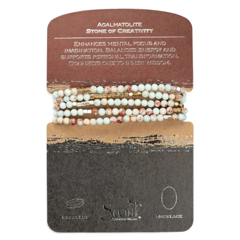Stone Wrap Bracelet/Necklace - Agalmatolite/Silver/Gold