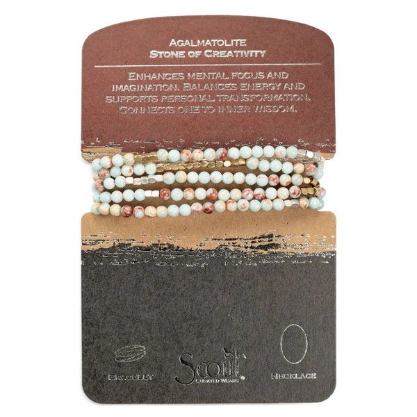 Stone Wrap Bracelet/Necklace - Agalmatolite/Silver/Gold
