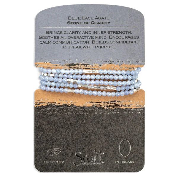 Stone Wrap Bracelet/Necklace - Blue Lace Agate/Silver