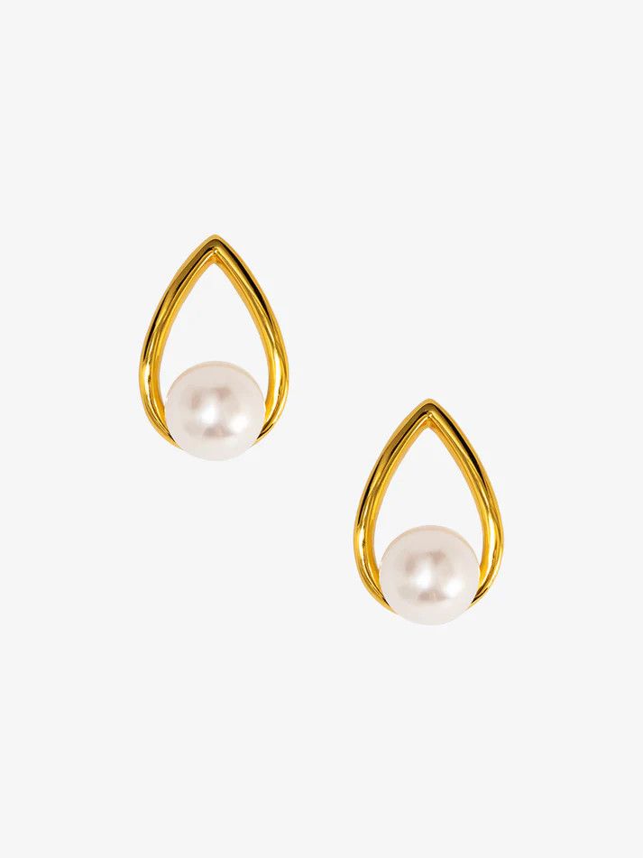 Teardrop Pearl Stud Earring Gold