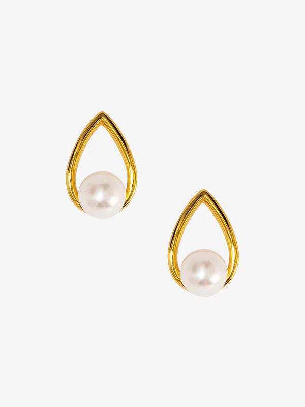 Teardrop Pearl Stud Earring Gold