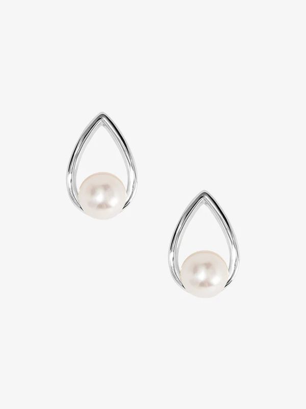 Teardrop Pearl Stud Earring Rhodium