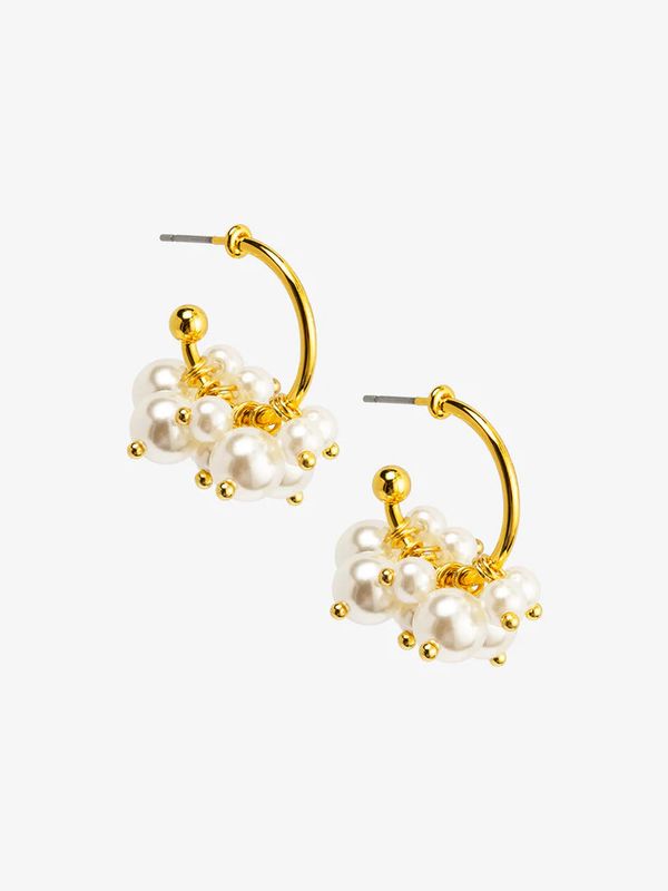 Pearl Cluster Hoop Earring Gold