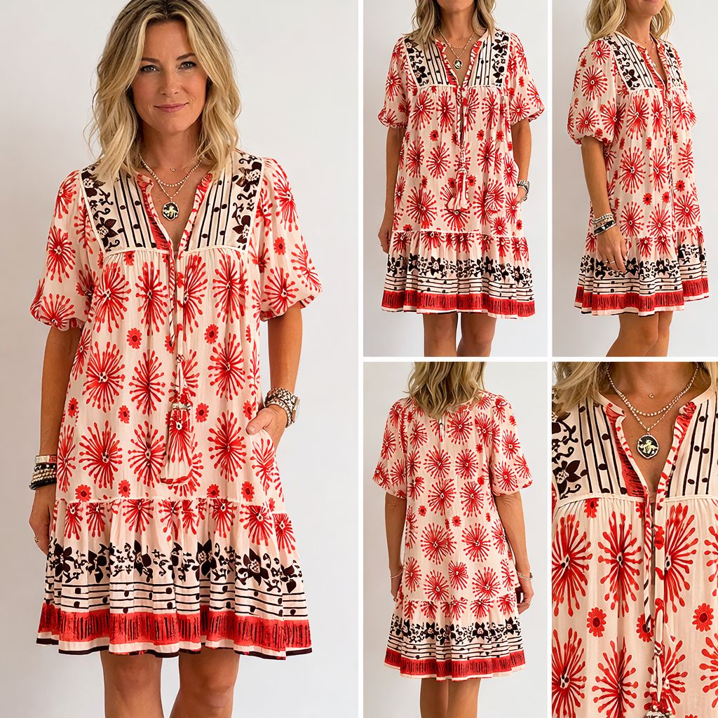 Border Print Tunic Dress