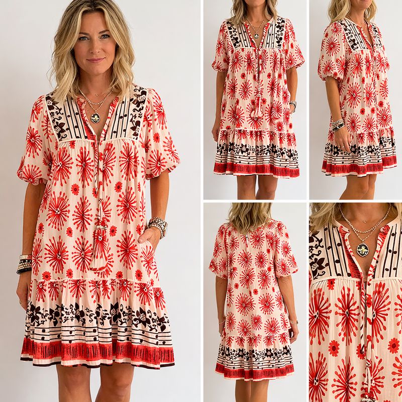 Border Print Tunic Dress