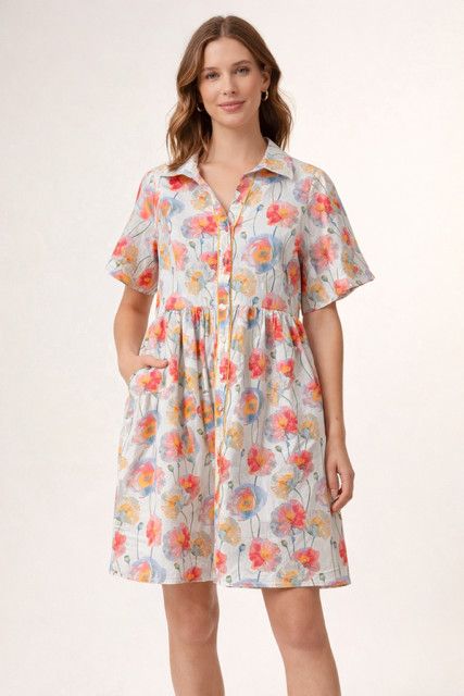 Floral Button Front Babydoll Dress Pink