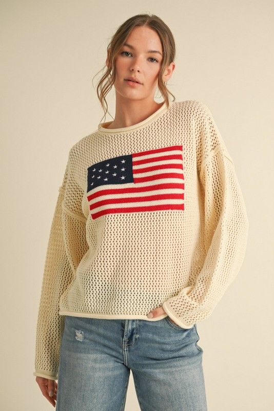 American Flag Crochet Knit Top