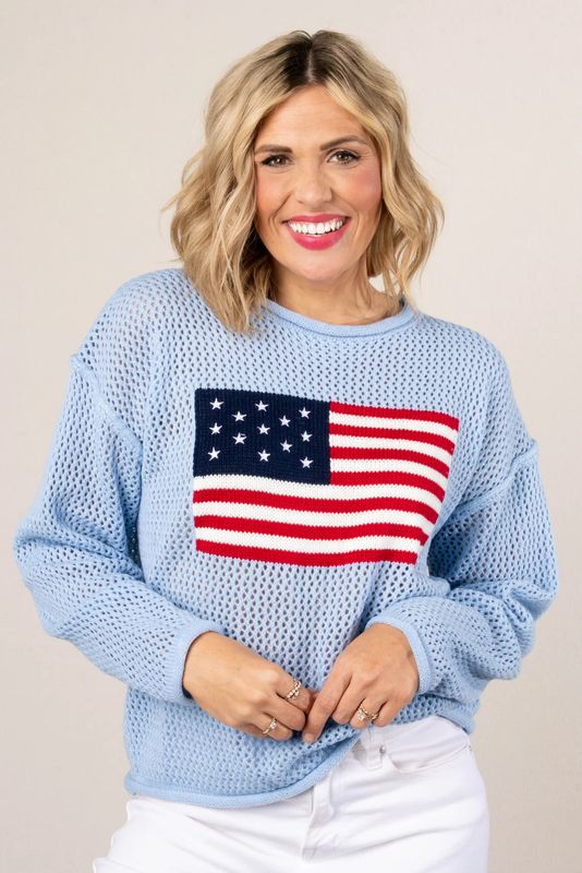American Flag Crochet Knit Top