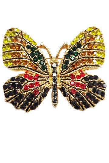 Colorful Butterfly Pin - Gold Black