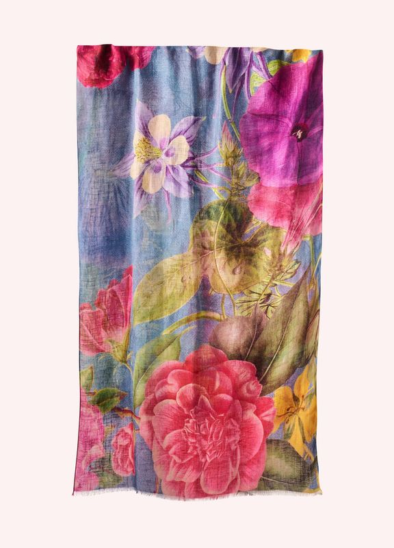 Linen/Cotton Floral Scarf - Denim