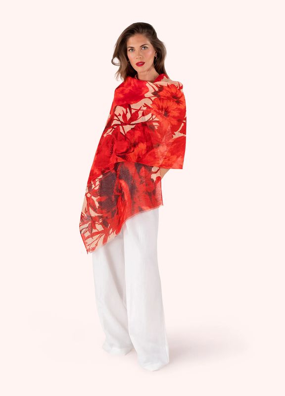 Linen/Cotton Floral Scarf -  Rouge Blooms