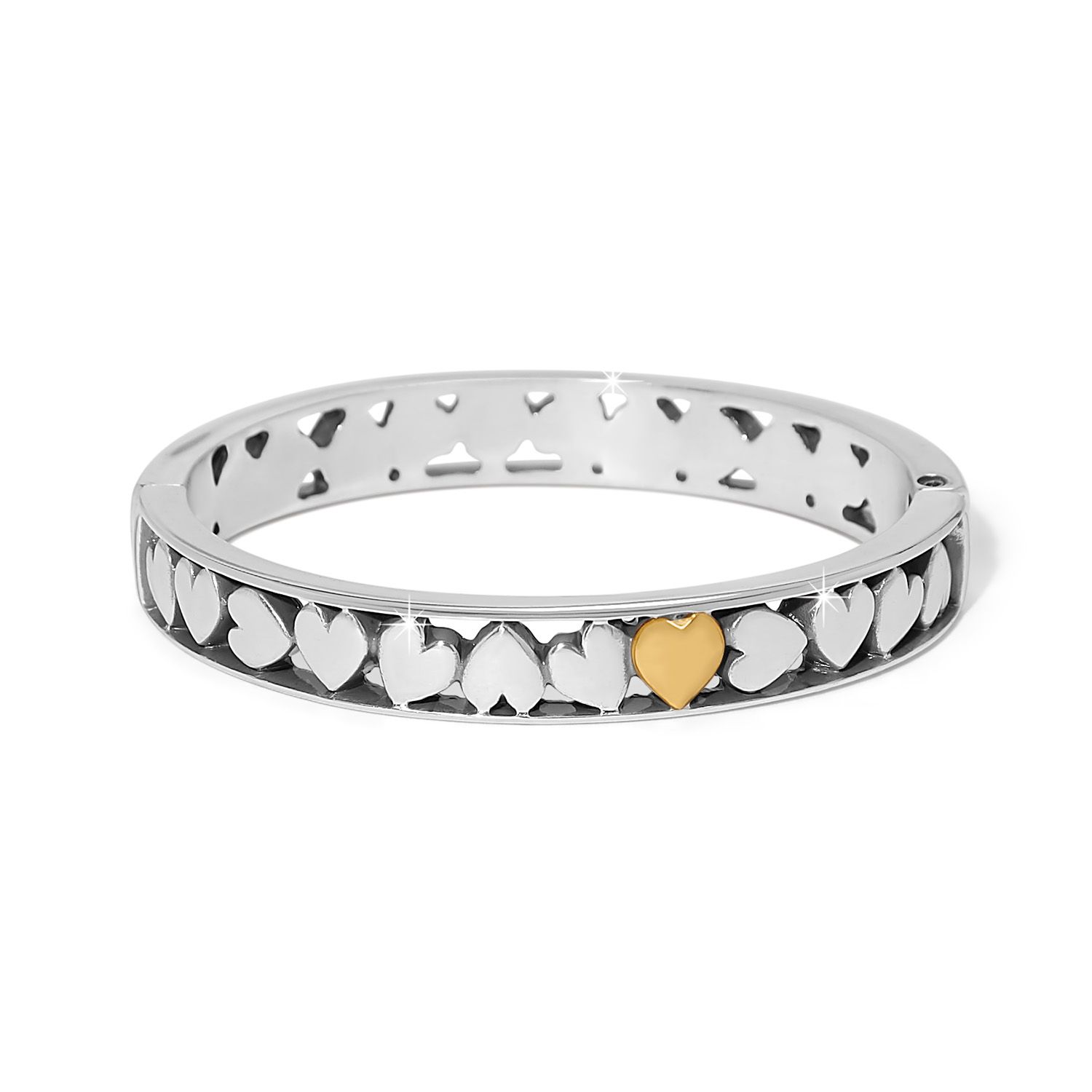 Mystery of Love Hearts Hinged Bangle Silver with Gold Heart