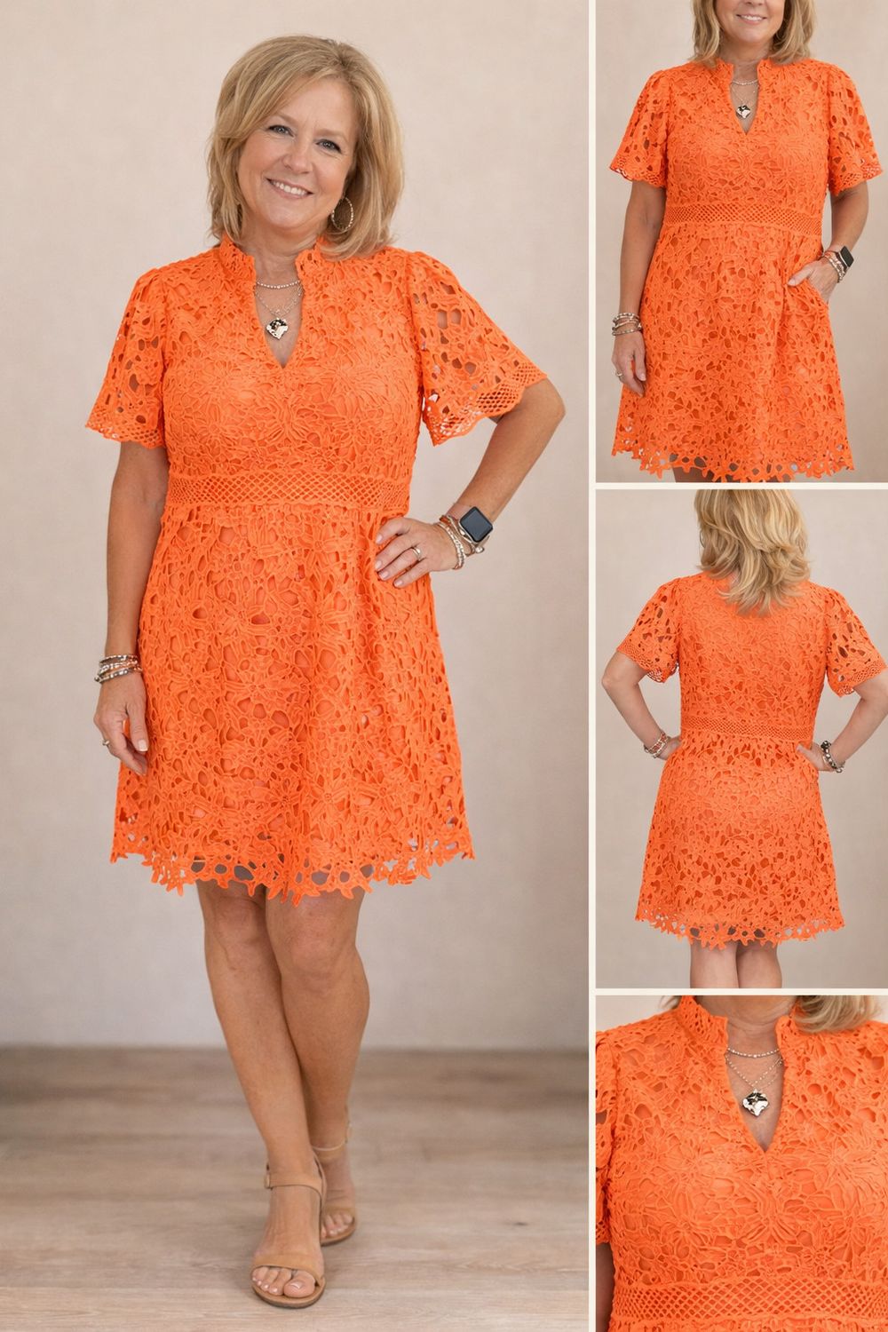 Tangerine Floral Cut Out Dress