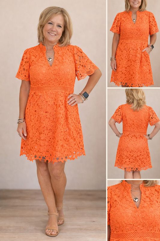 Tangerine Floral Cut Out Dress