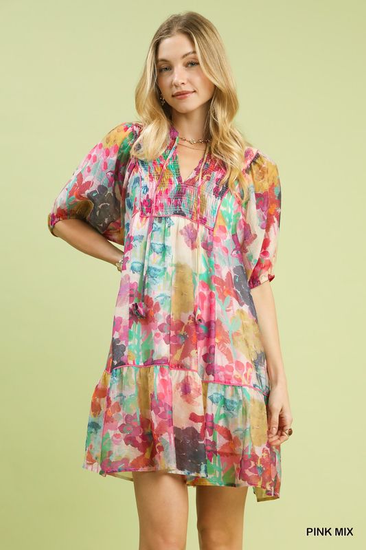Floral Babydoll Dress Watercolor Mix