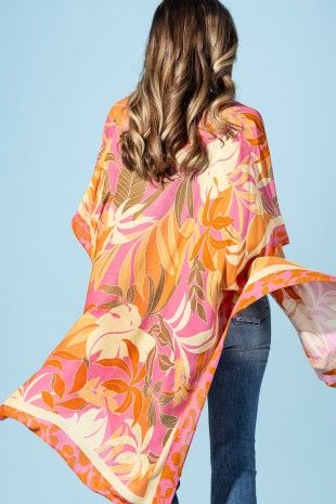 Coral Petals Viscose Kimono