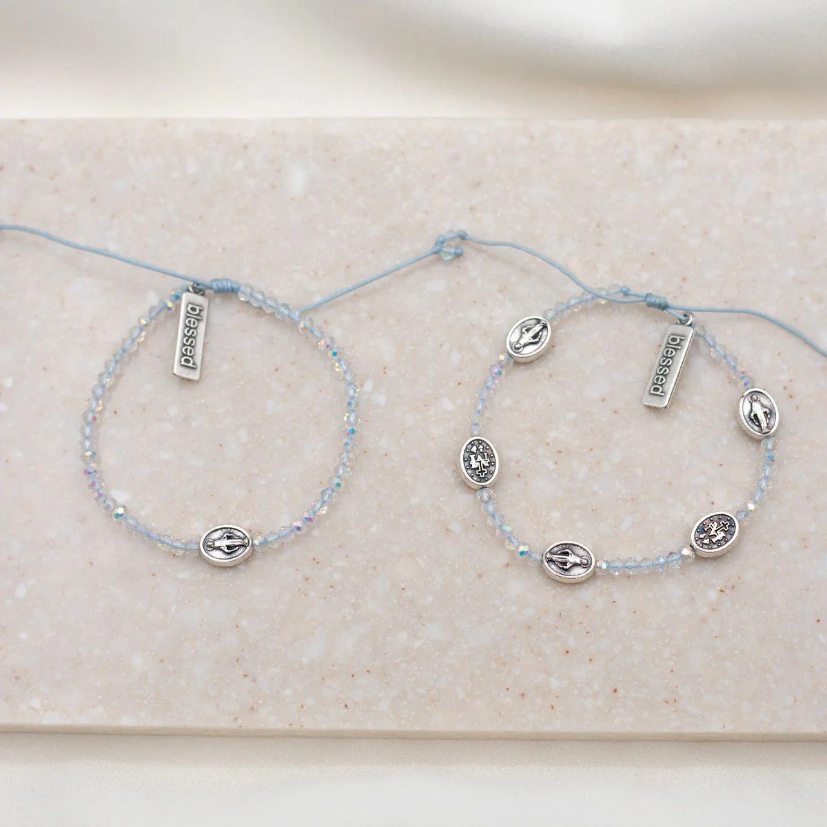 Mother &amp; Daughter Blessing Bracelet Set Silver