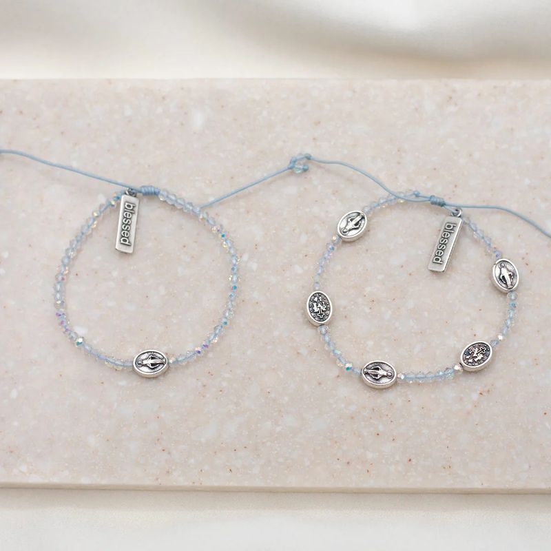 Mother &amp; Daughter Blessing Bracelet Set Silver