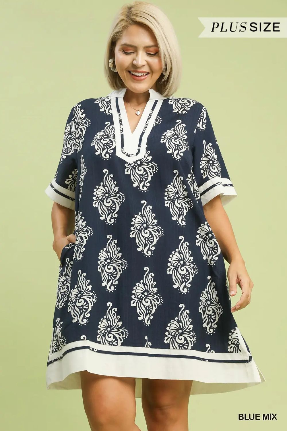 Two Tone Abstract Print Mini Dress