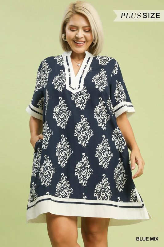 Two Tone Abstract Print Mini Dress