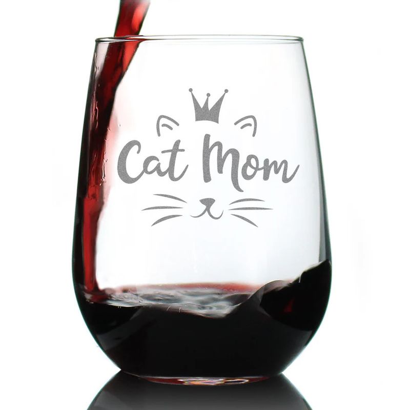 Stemless Wine Glass Cat Mom
