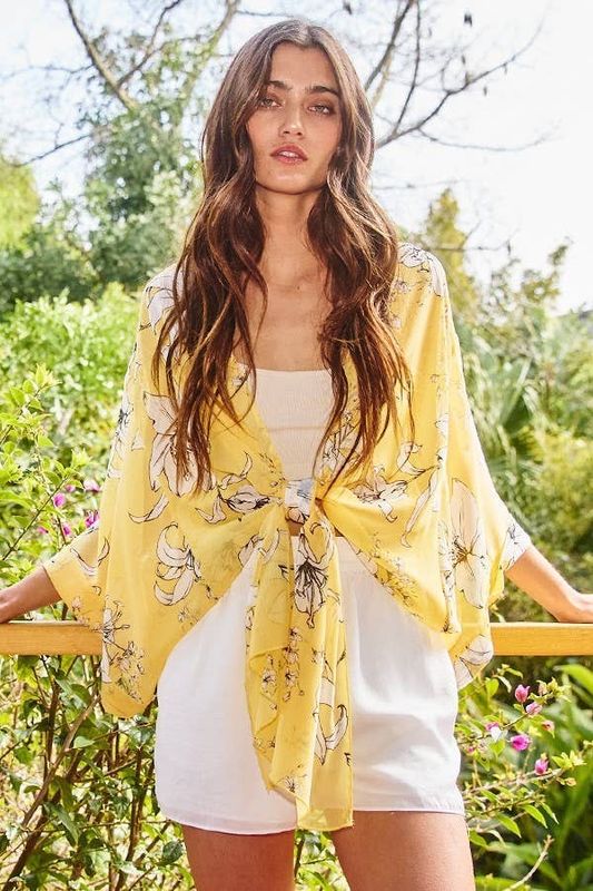 Tie Front Semi Sheer Floral Top