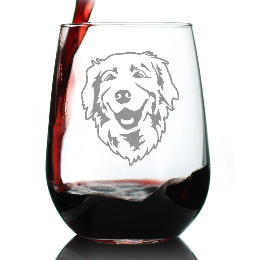 Stemless Wine Glass Golden Retriever Face