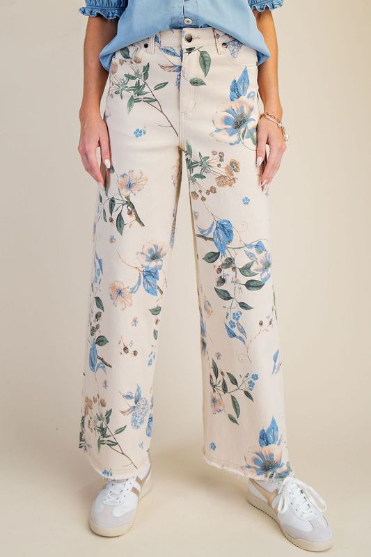 Flower Print Stretch Twill Pants