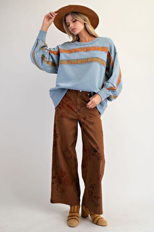 Flower Print Stretch Twill Pants