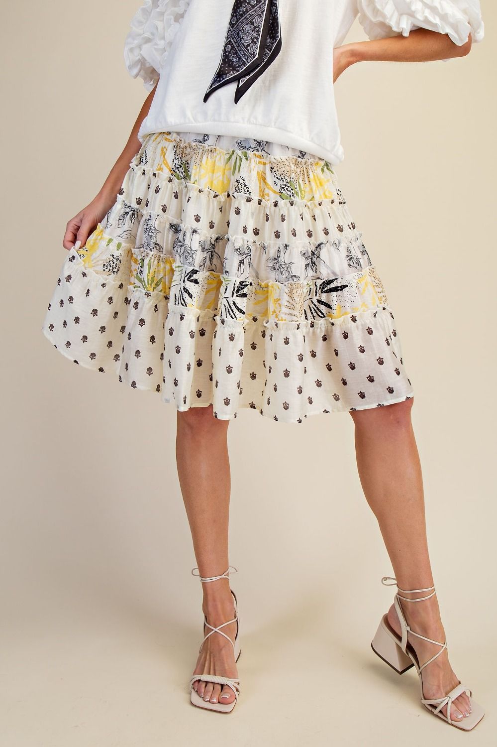 Print Mix Tiered Mini Skirt