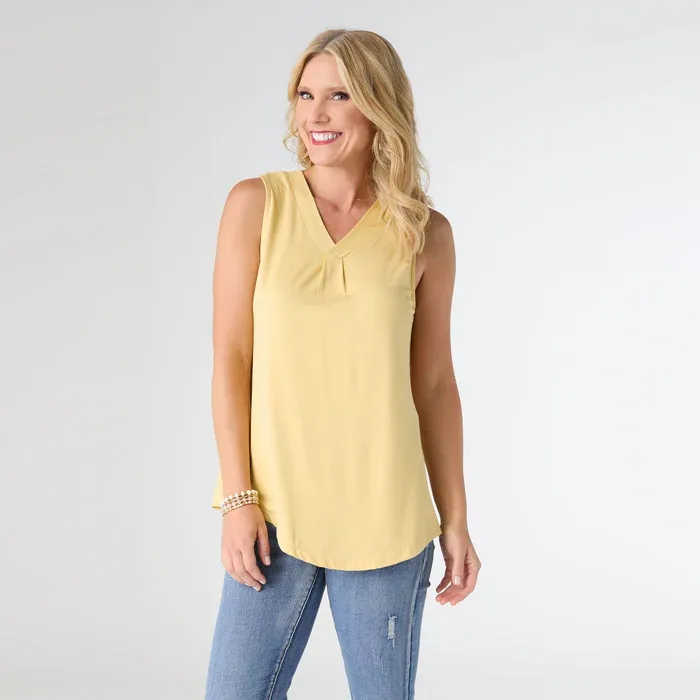 Erin Pleat Back V-Neck Tank - Dusty Citrus