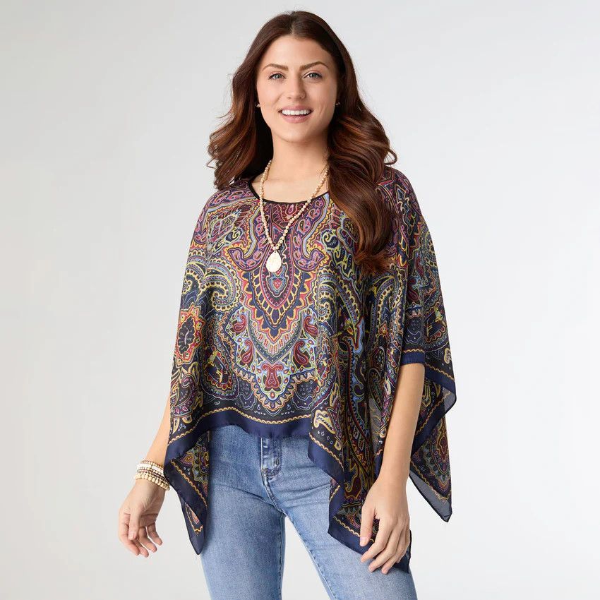 Margot Printed Wrap - Navy O/S