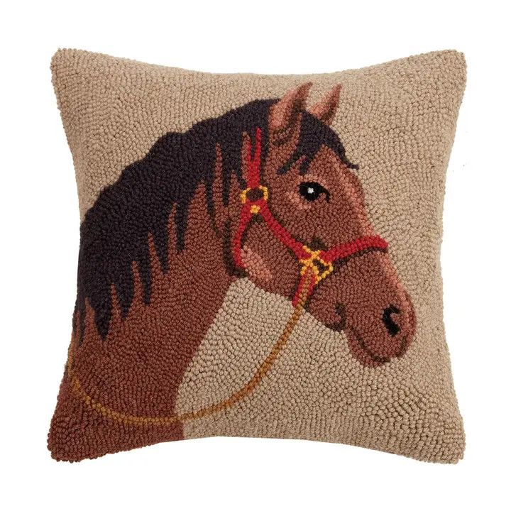 Horse Hooked Pillow 16x16"